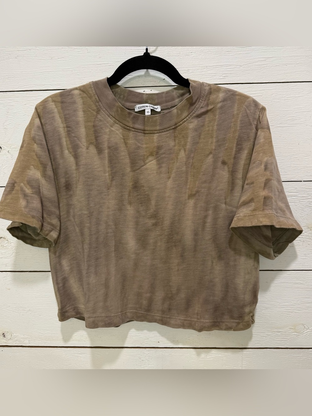 Cotton Citizen Tokyo Crop in Ash Drip brown tie-dye crop top in XS